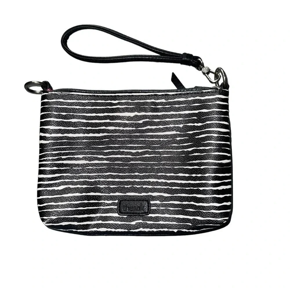 The Sak Crossbody Bag Small Black White Striped Wristlet Convertible Casual‎